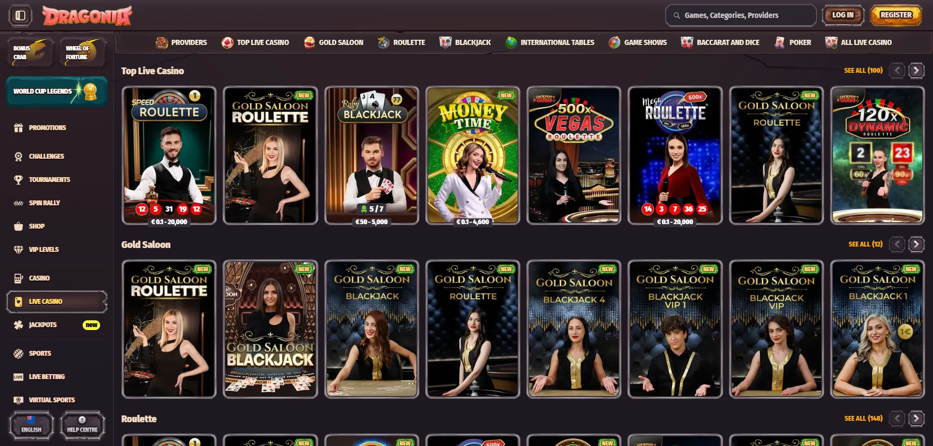 Dragonia Casino live dealer tables &ndash; blackjack roulette baccarat NZ